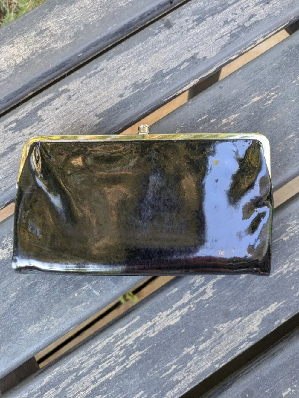 HOBO Women's Lauren Clutch Wallet in Blank Patent Leather Finish.